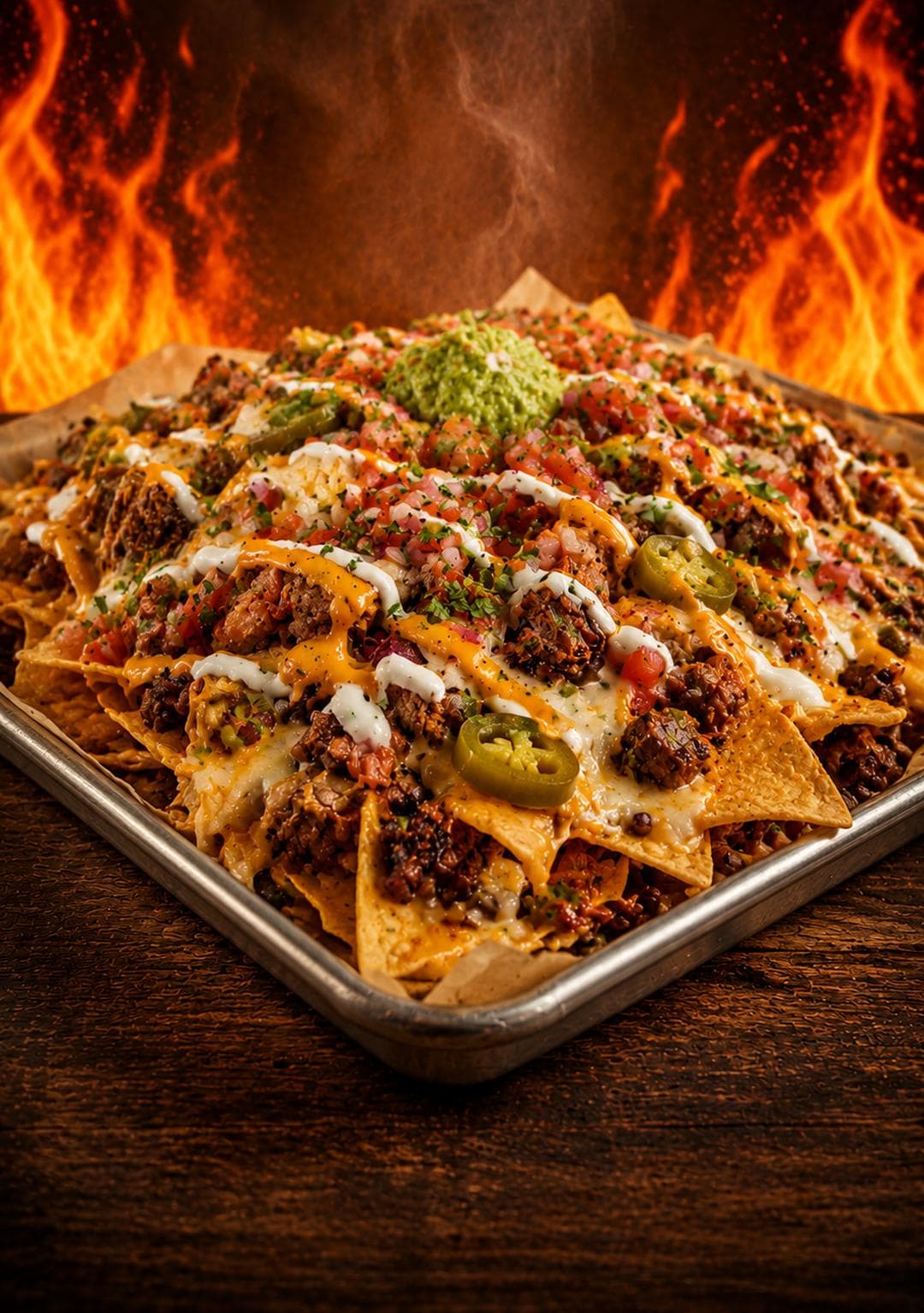 Nacho Night: loaded nachos piled with melted cheese and meat
